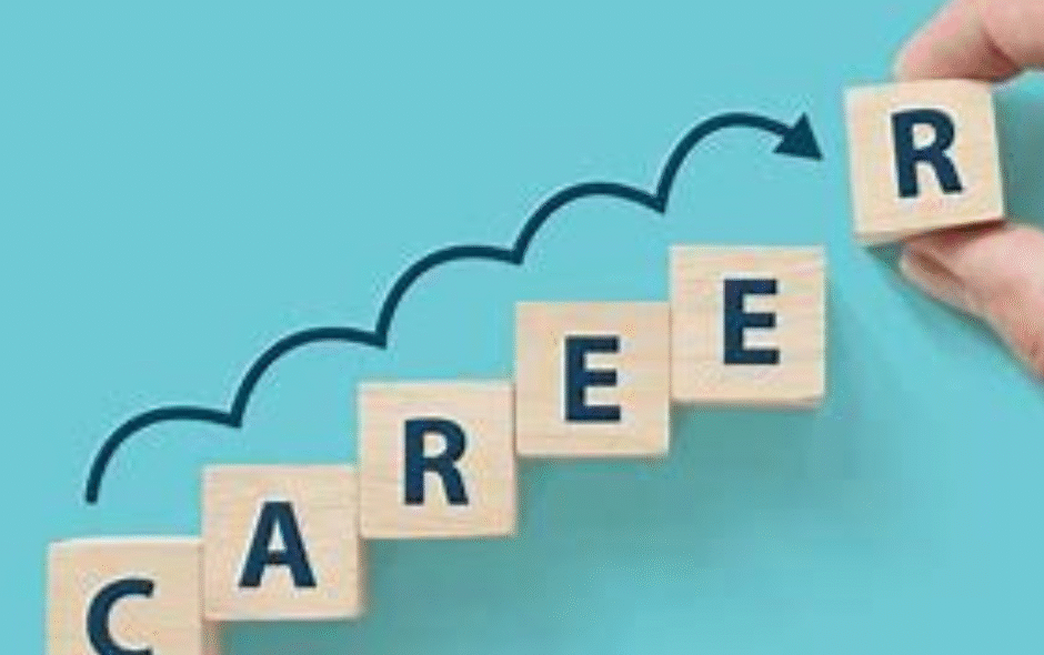Image demonstrating Career Progression with teal background