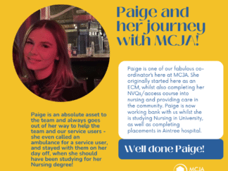Image shows co-ordinator paige and contains a summery of her career progression
