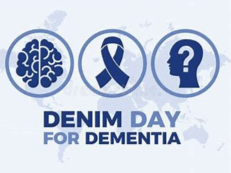 Denim for Dementia day logo blue themed