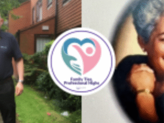 Image shows family in care