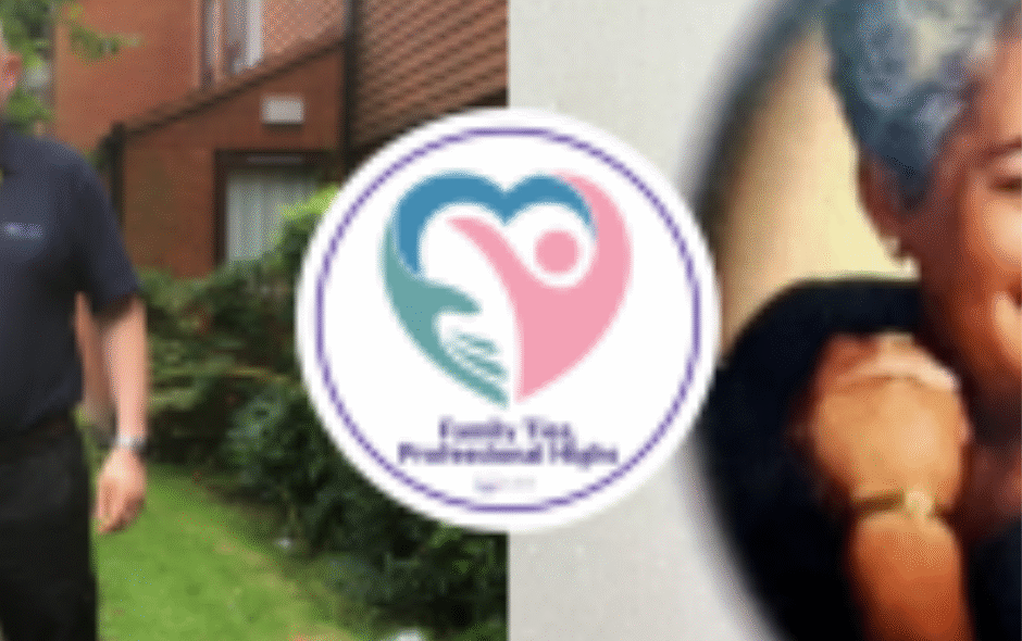 Image shows family in care