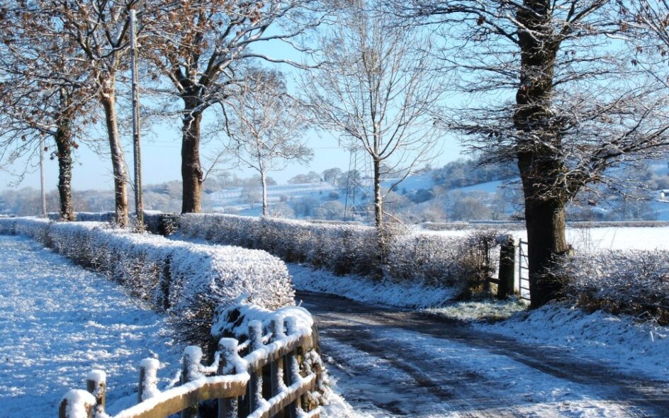 Image depicts a winter scene in the UK